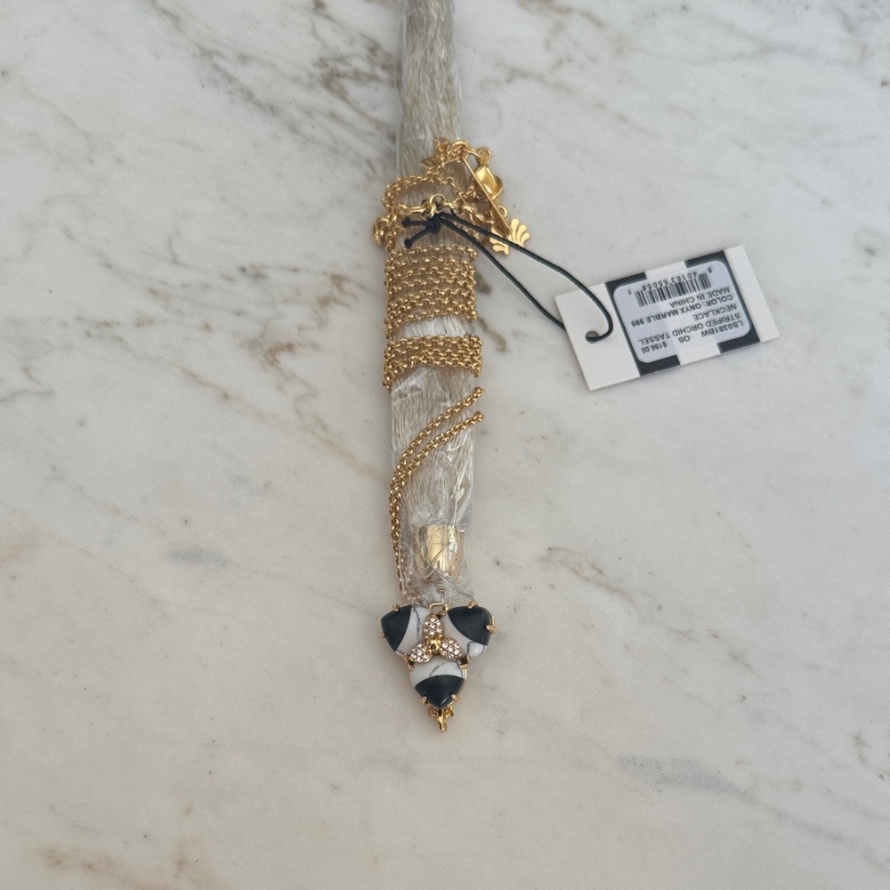 Lele Sadoughi Striped Orchid Tassel Necklace Onyx Marble One